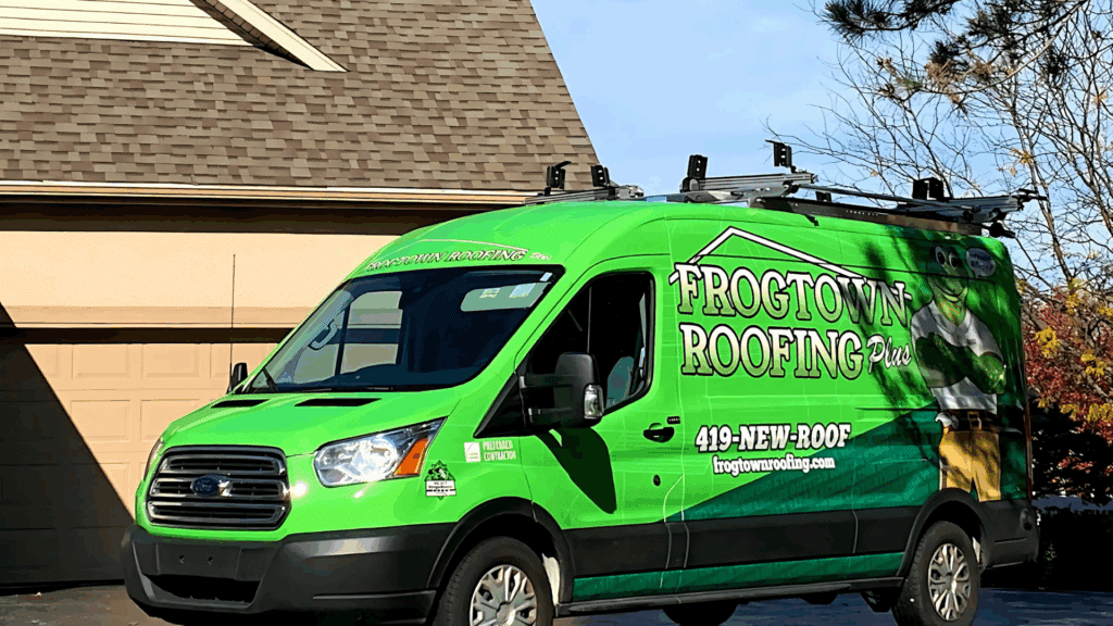 Frogtown Roofing Proud BBB Torch Award Winner & Local Leader in Roofing Excellence Service Repair Truck Roofus